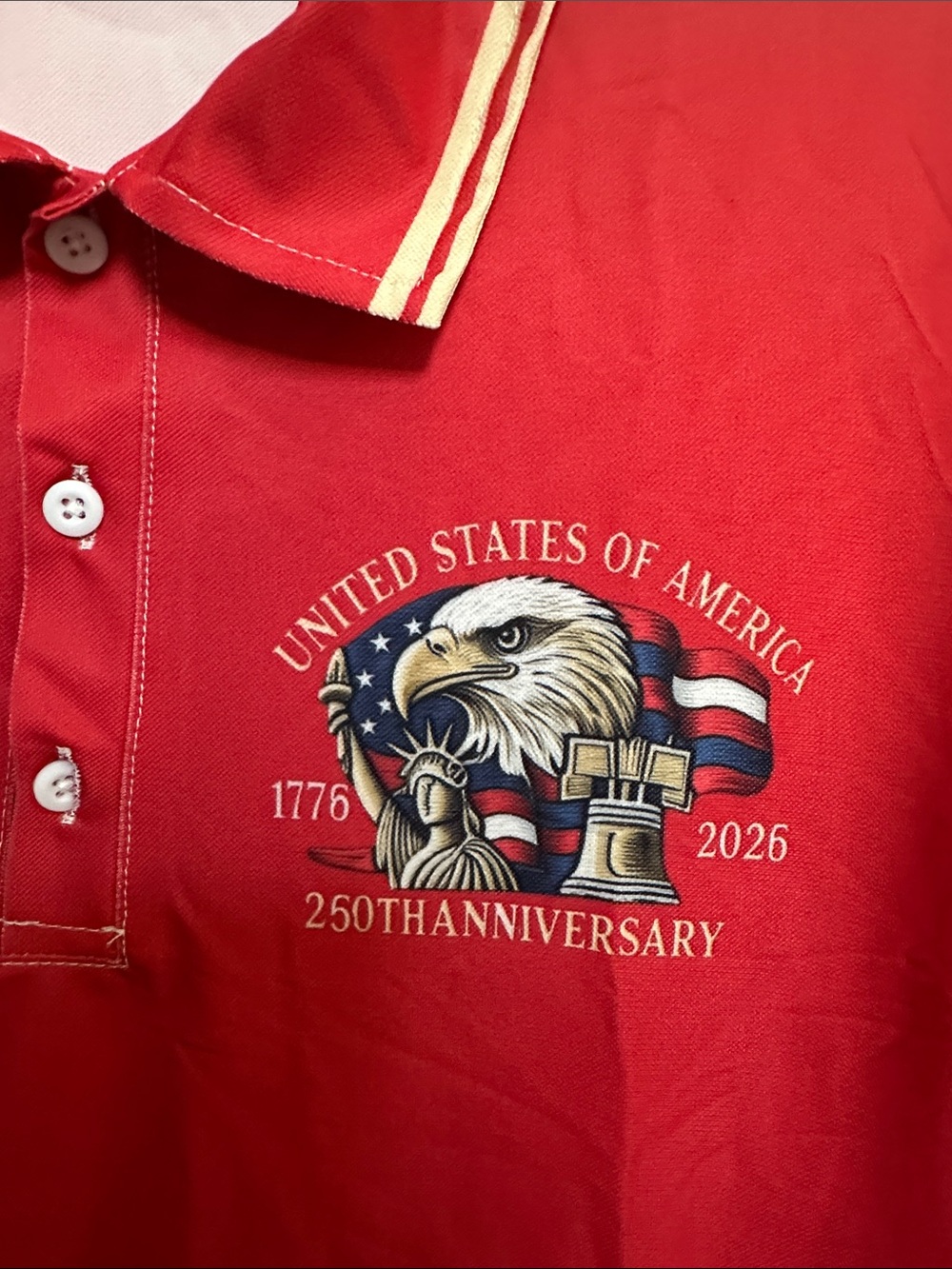 Men's Red Polo with 250th Anniversary Eagle Graphic